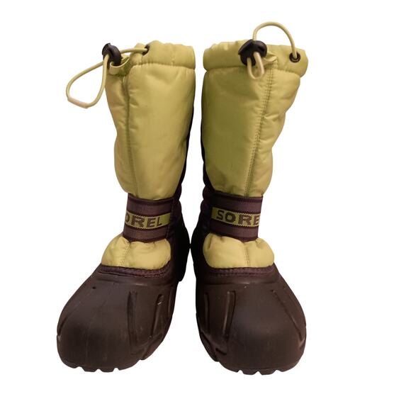 Sorel Kids Snow Boots Yellow/Lime Green Wind Water Resistant Lugged Sole sz 5 - Picture 3 of 5